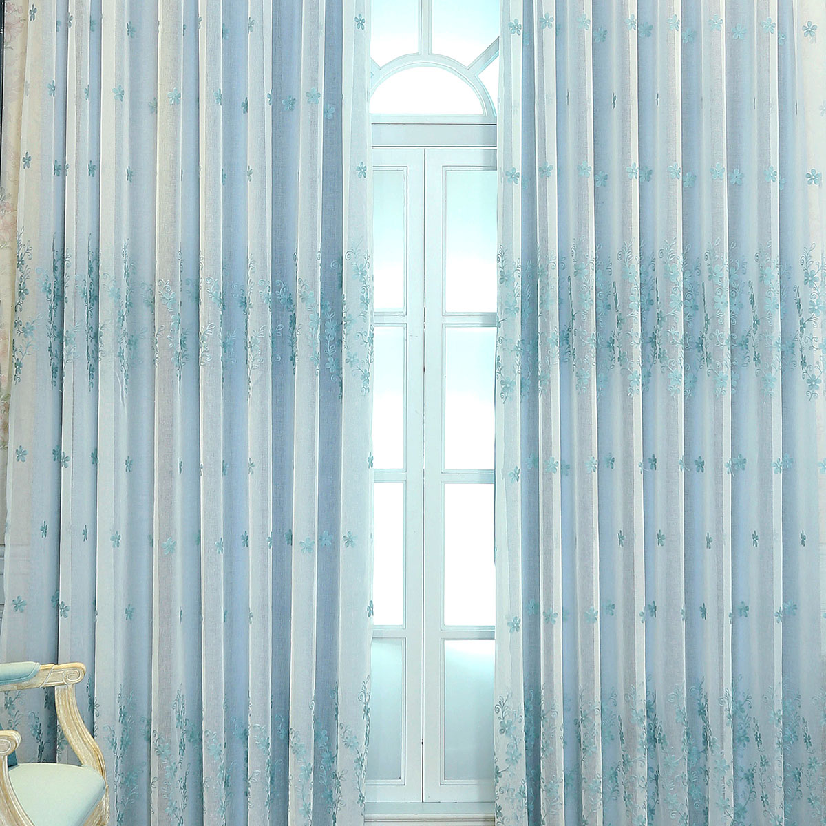 blue lined voile curtains