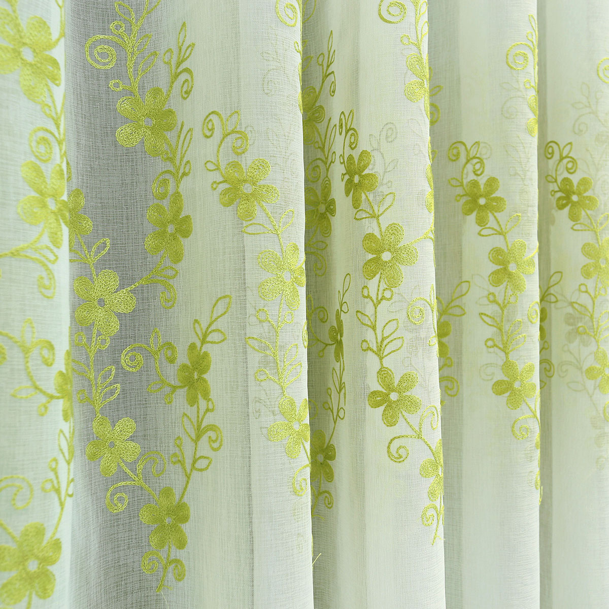 Green lined voile curtains