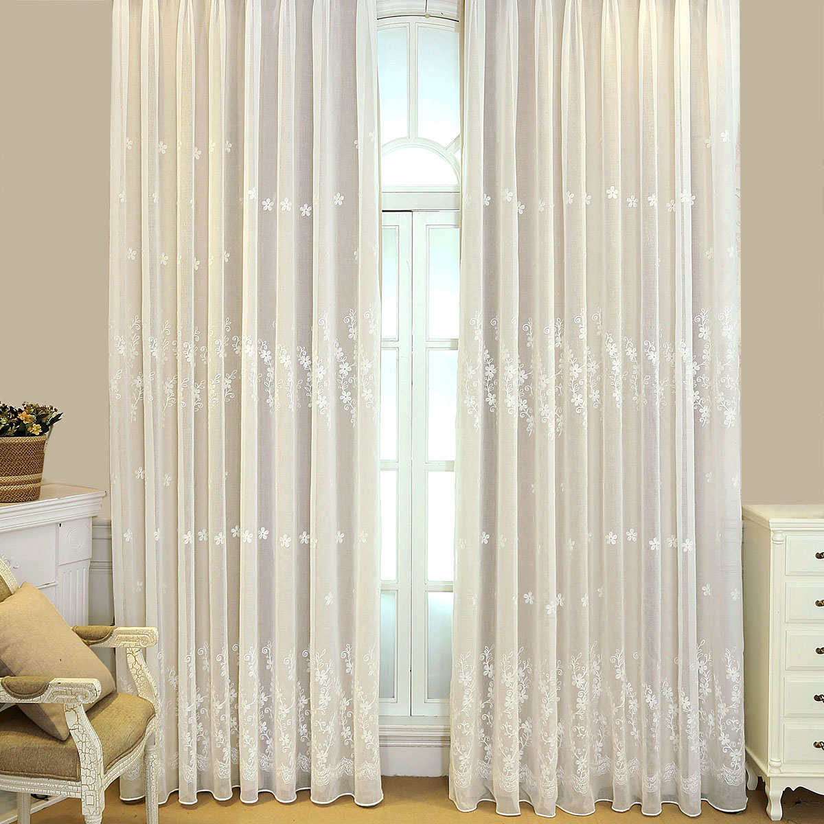 cream lined voile curtains