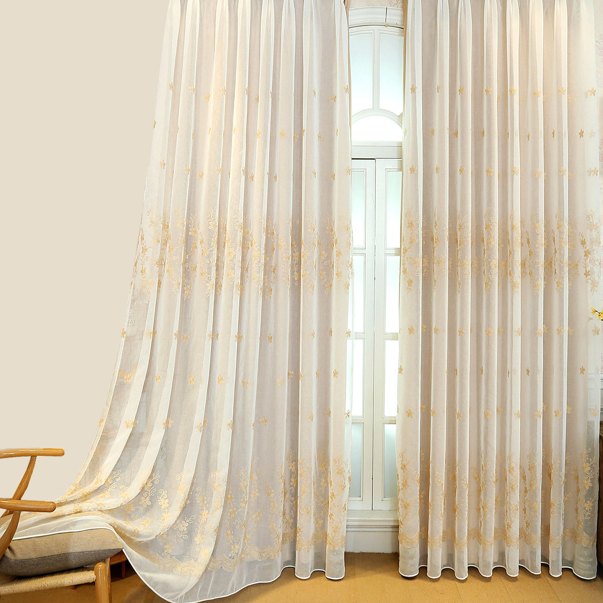 cream lined voile curtains