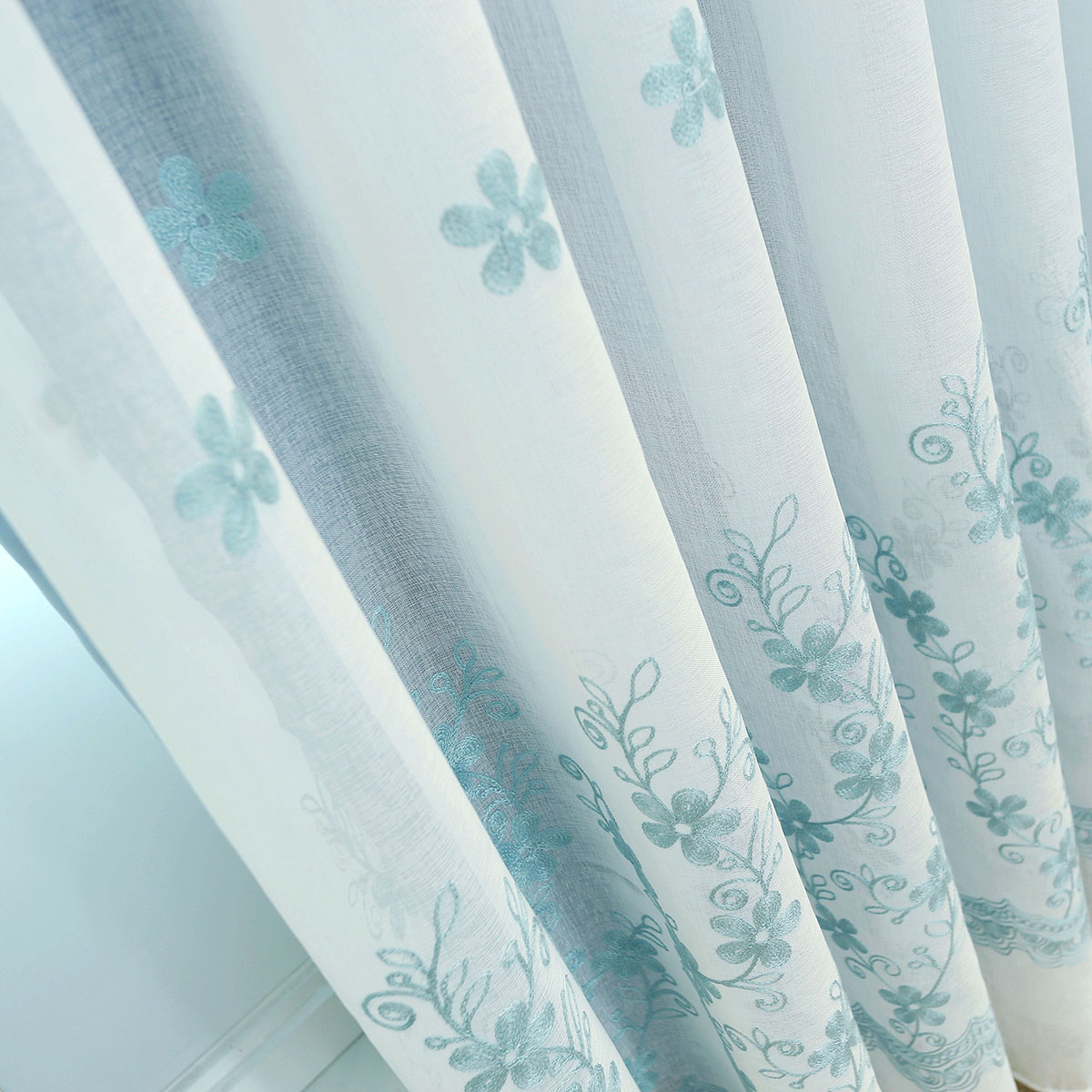 blue lined voile curtains