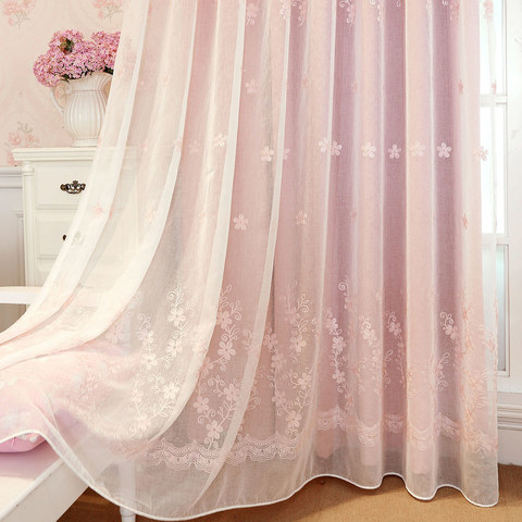 pink embroidered sheer curtain