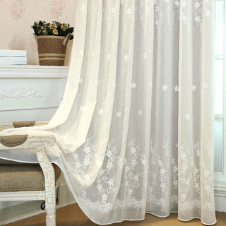 Lined Sheer Curtain Touch Of Grace White Embroidered Sheer Curtain with Cream Lining