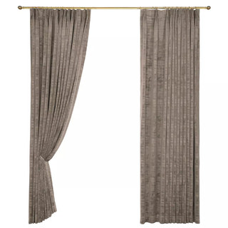 Premium Light Brown Mocha Textured Velvet Curtain Drapes 7