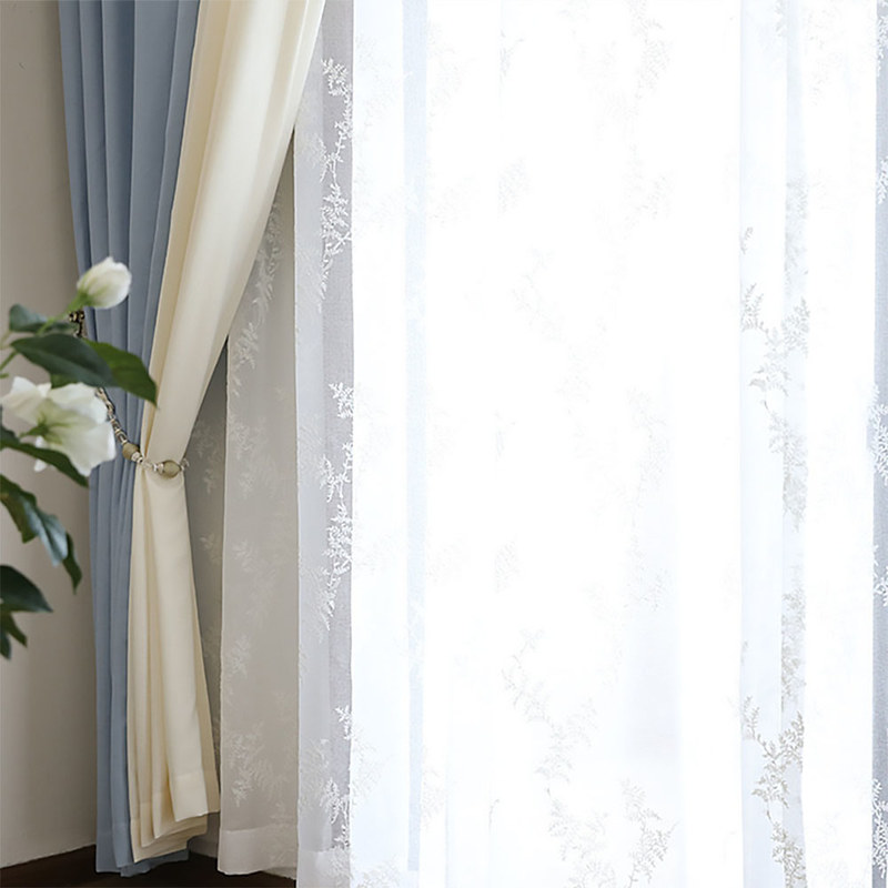 Sheer Curtain Embroidered Pine Tree Leaves White Floral Voile