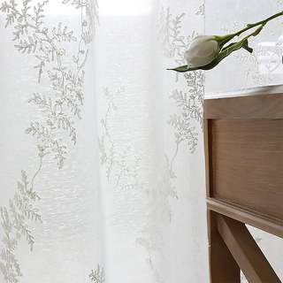 Frosted Pine White Embroidered Branches and Leaves Sheer Curtain 5