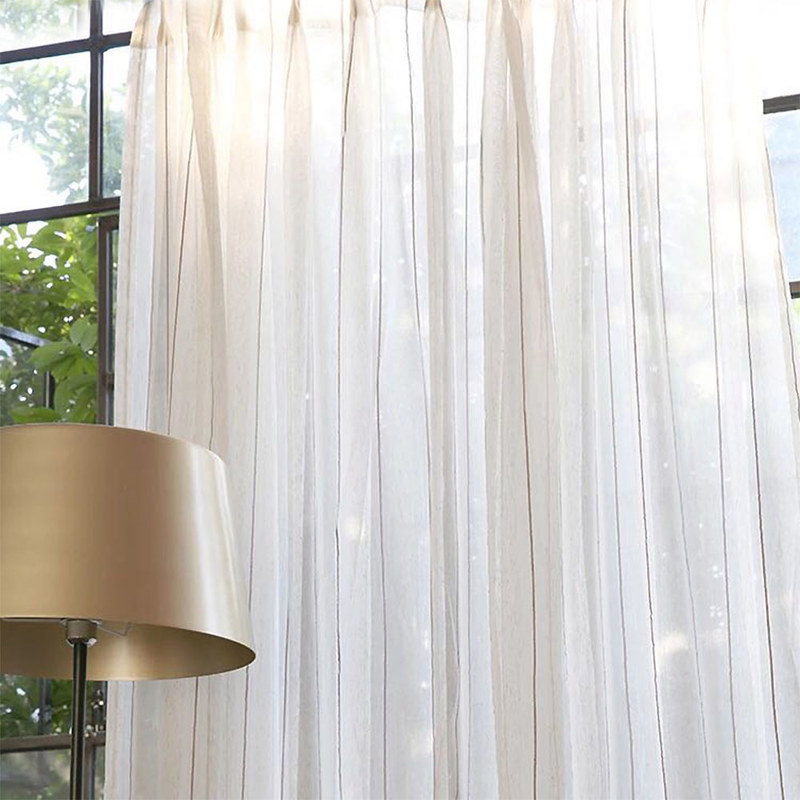 Sheer Curtain French Vintage Textured Striped Linen Voile Curtain