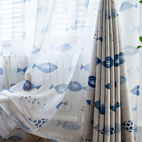 Sheer Curtain Ocean View Blue Fish Voile Voila Sheer Curtain Ocean View Blue Fish, Ocean Blue Curtains