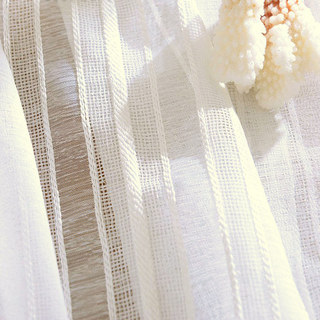 Calming Classic Striped White Linen Style Sheer Net Curtain