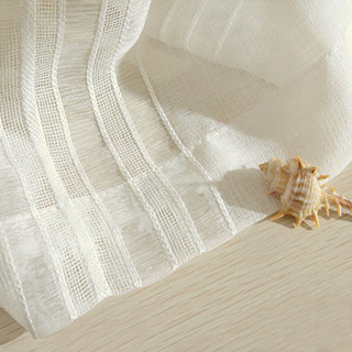 Calming Classic Striped White Linen Style Sheer Net Curtain 4