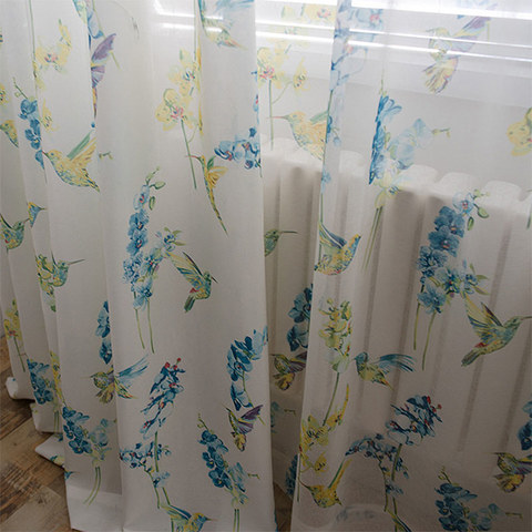 Hummingbird Blue Floral Sheer Curtain 1