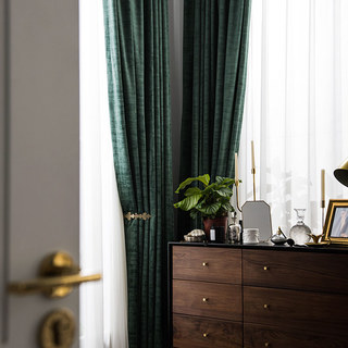 Premium Green Textured Velvet Curtain Drapes 4