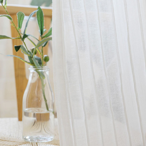 Scandinavian Striped White Cotton Sheer, Lace Curtain Fabric Uk