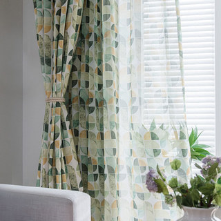 Vigor Multi Color Mid Century Modern Green Geometric Linen Sheer Curtains 4