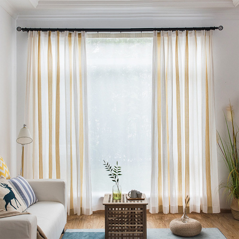 Sunnyside Luxury Linen Yellow Striped Sheer Curtains Voila Voile®