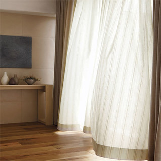 Country Escape Flocked Striped Linen Sheer Curtain