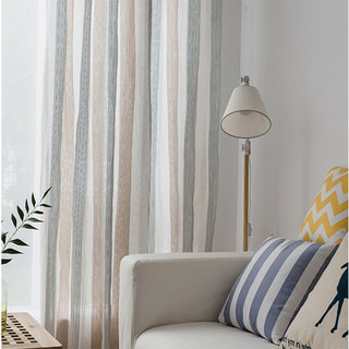 Sunnyside Luxury Linen Light Blue Gray Striped Sheer Curtains 2