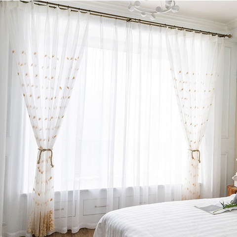 Sheer Curtain Flipped Gold Peacock Embroidered Net Curtain | Voila Voile®