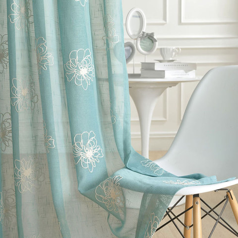  teal blue embroidered curtain