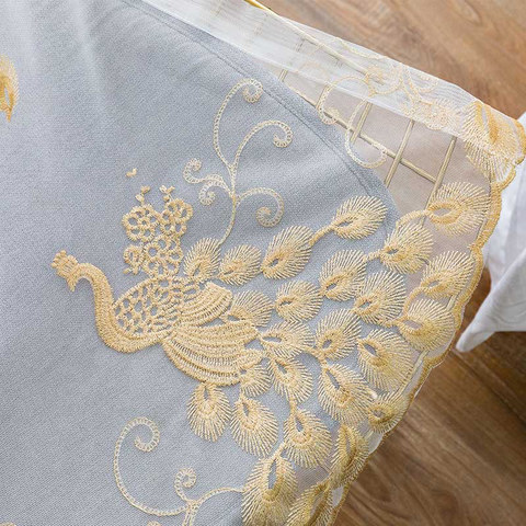 Flipped Gold Peacock Embroidered Sheer Net Curtain 1
