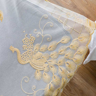 Flipped Gold Peacock Embroidered Sheer Tulle Curtain