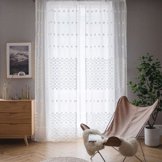 Lattice Square And Flower Shimmering White Lace Sheer Curtain 2