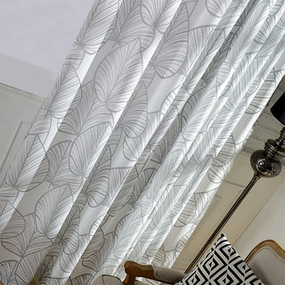 Lush Palm Tree Paradise Textured Gray Semi Sheer Curtain