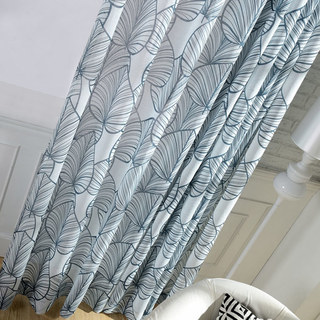 Lush Palm Tree Paradise Textured Navy Semi Sheer Curtain 2