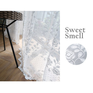 Sweet Smell White Roses Premium Lace Sheer Net Curtain 5