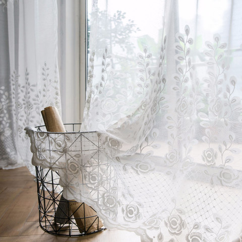 Sweet Smell White Roses Premium Lace Sheer Net Curtain 1