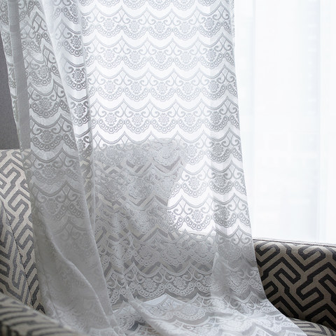 Chelsea Scalloped Design Ivory White Jacquard Lace Net Sheer Curtain 1