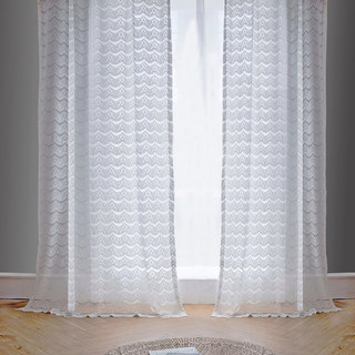 Chelsea Scalloped Design Ivory White Jacquard Lace Net Sheer Curtain 3