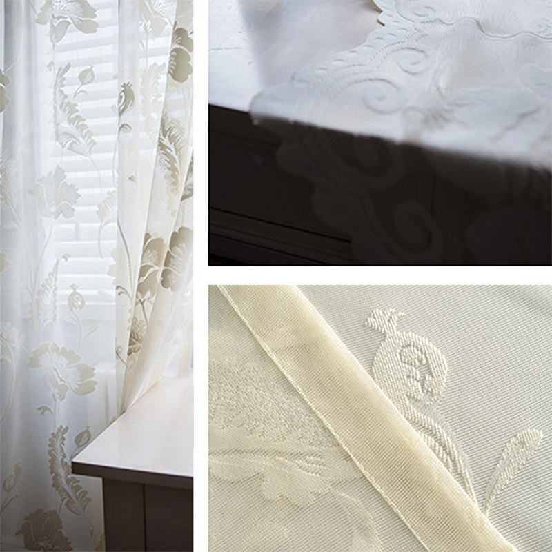 Eden Flower Jacquard Cream Lace Net Curtains
