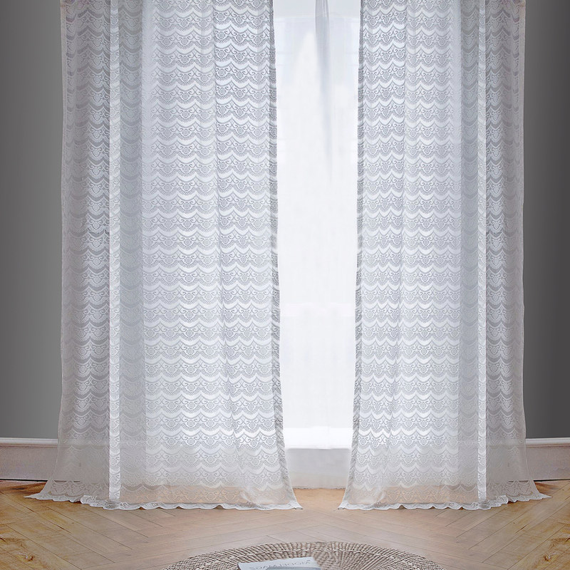 Net Curtain Chelsea Scalloped Design Semi Sheer White Jacquard