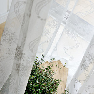 Net Curtain River Dance Flower Design White Voile Curtain 3
