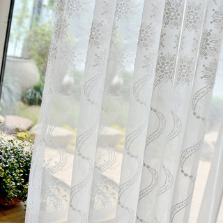 Net Curtain River Dance Flower Design White Voile Curtain 1