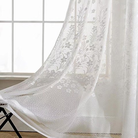 Spring Time Daisy Jacquard White Heavy Net Curtains