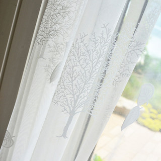 Woodland Walk White Tree And Leaf Jacquard Sheer Lace Curtains 6