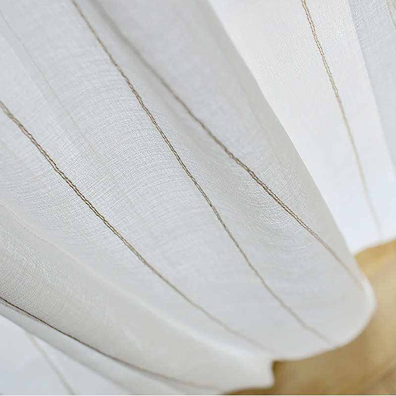 Diana Single Strand Vertical Gold Stitched Lines Sheer Voile