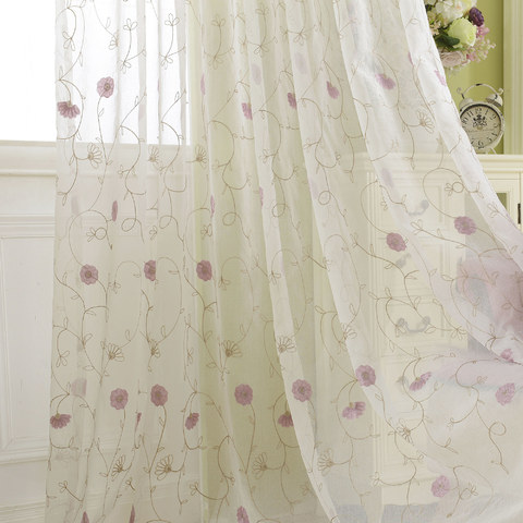Floral Affairs Pink Flower Embroidered Sheer Curtain 1