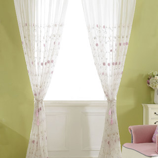 Floral Affairs Pink Flower Embroidered Sheer Curtain 3