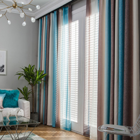 Sea Breeze Cocktail Coconut Shell Brown And Seashore Blue Striped Curtain 1