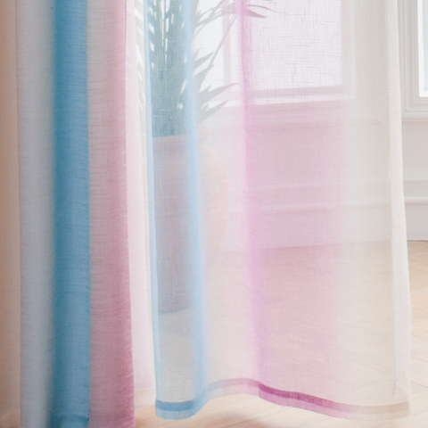 Sea Breeze Cocktail Sea Blue And Tropic Pink Striped Sheer Curtain 1