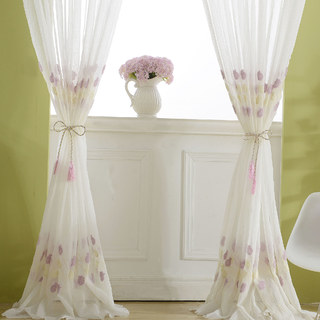 Tulip Fever Pink And Yellow Embroidered Floral Sheer Curtain