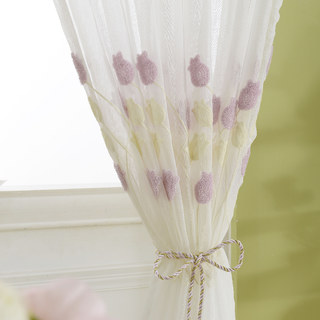 Tulip Fever Pink And Yellow Embroidered Floral Sheer Curtain 5