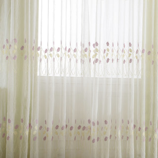 Tulip Fever Pink And Yellow Embroidered Floral Sheer Curtain 3