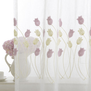 Tulip Fever Pink And Yellow Embroidered Floral Sheer Curtain 4