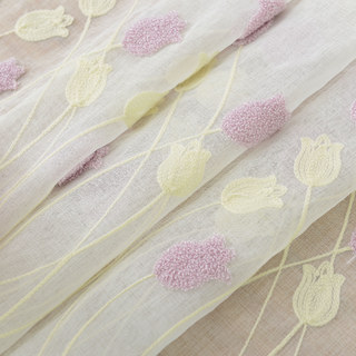 Tulip Fever Pink And Yellow Embroidered Floral Sheer Curtain 6