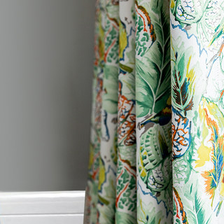 Vibrant Vista Tropical Leaves and Birds Multi Colored Curtain