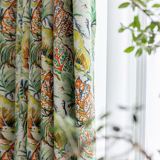 Vibrant Vista Tropical Leaves and Birds Multi Colored Curtain 3